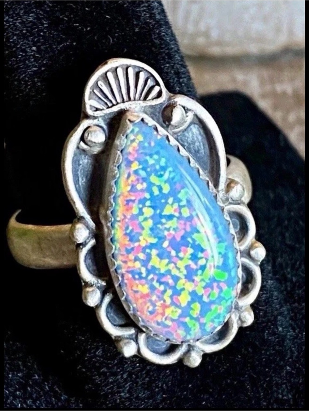R39 Navajo Balloon Opal Sterling Silver Ring Southwestern | Size Adjustable